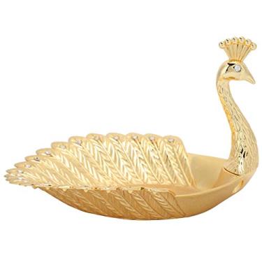 Imagem de Prato de lanche, prato de doces de metal decorativo em forma de pavão dourado para casa, para decoração de frutas secas