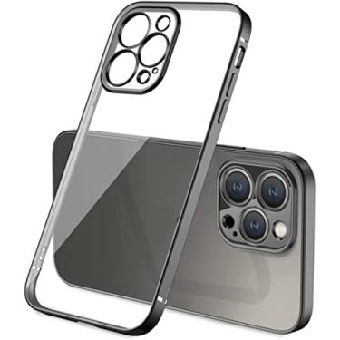 Imagem de NEYENS Capa transparente para iPhone 13 Pro, proteção à prova de choque nunca amarela, capas de telefone de TPU rígidas, com proteção de câmera, capa fina fina de 6,1 polegadas (cor: preto, tamanho: para iphone13Pro)