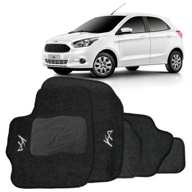Imagem de Jogo Tapete Carpete Automotivo Ford Ka Hatch Sedan 2015 2016 2017 2018 2019 2020 2021 5 Peças Grafite Bordado