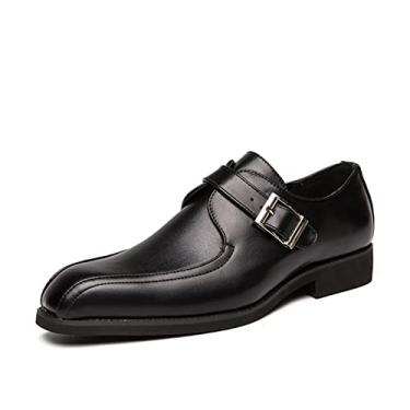 Imagem de Sapatos sociais Oxford para homens Slip On Bike Toe Monk Strap Couro vegano Salto bloco baixo salto bloco antiderrapante Sola de borracha casual (Color : Black, Size : 42 EU)