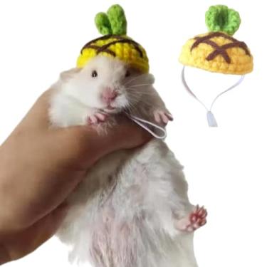 Imagem de Chapéu de hamster mini animais pequenos com alça ajustável adoráveis chapéus pequenos de malha à mão para lagarto, porquinho-da-índia réptil roupas de festa de Natal acessórios de fantasia (Q, grande)