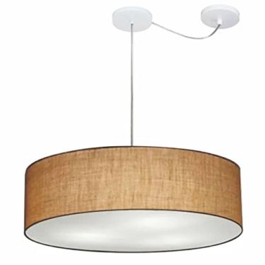 Imagem de Lustre Pendente com Desvio de Centro Cúpula Tecido 60x15 cm, Vivare Iluminação, Pendente4265 LP, Palha, Grande