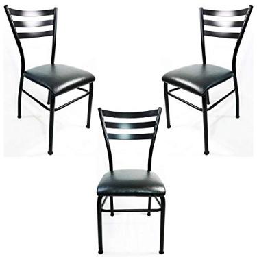 Imagem de Kit 3 Cadeiras de COZINHA com reforço preta assento preto - Poltronas do Sul