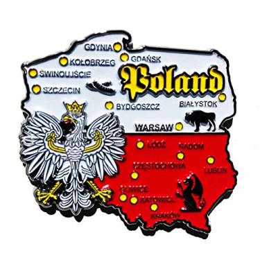 Imagem de Imã Polônia – Imã Mapa Polônia Bandeira Cidades Símbolos - Mapa Mundi Magnético - Imã Geladeira Polônia