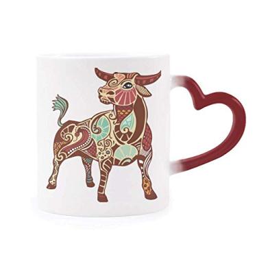 Imagem de Caneca sensível ao calor com símbolo do zodíaco da Constelação Taurus Copo de grés que muda de cor vermelha