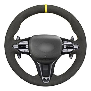 Imagem de Capa de volante de carro confortável e antiderrapante em couro preto costurada à mão, apto para Hyundai i30 N 2018 a 2020 Veloster N 2019 2020 2021
