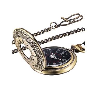 Imagem de Relógio de Bolso Vintage em Aço com Corrente (Bronze) - Atributos Masculinos