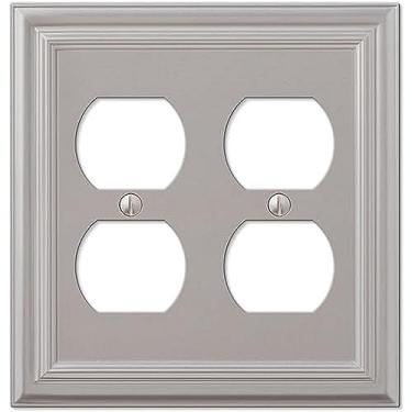 Imagem de Amerelle Placa de parede de metal fundido com tomada dupla Continental em níquel acetinado