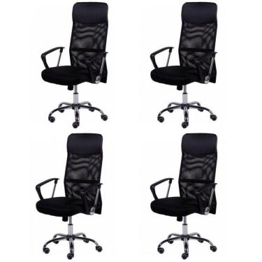 Imagem de Kit 4 Cadeiras Para Escritório Presidente Tela Mesh Sintético 3307 OR Design Preto