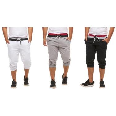 Imagem de KIT COM 03 BERMUDAS DE MOLETOM SARUEL SKINNY MASCULINO-B1-CINZACLARO-PRETO-VERMELHO-GG-Masculino