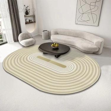 Imagem de Tapete Decorativo Orgânico Redondo em Listras para Sala