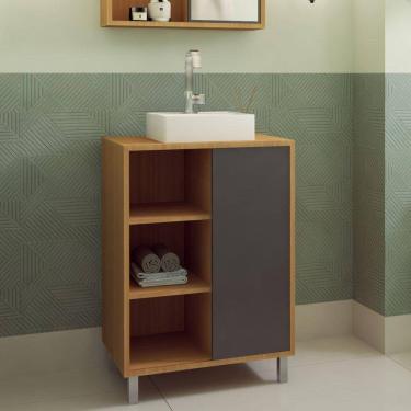 Imagem de Gabinete para Banheiro com Cuba Branca 60cm 1 Porta de Correr Julia Mel/Grafite