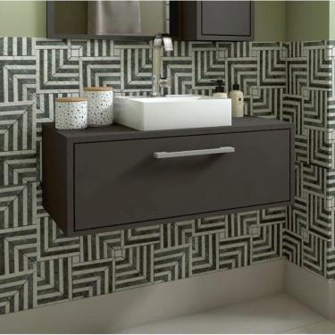 Imagem de Gabinete de Banheiro Suspenso 80cm 1 Porta Basculante e Cuba Alice Grafite