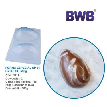 Imagem de 2 Formas especial 3 partes c/ silicone p/ ovo de pascoa liso 500g bwb 3619 sp 51