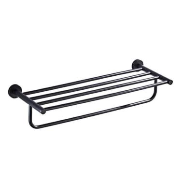 Imagem de Acessório de banho preto fosco, rack de barra de toalha de latão com cabide, suporte de rolo de papel higiênico, gancho de robe, secador de cabelo, prateleira de banheiro, toalheiro