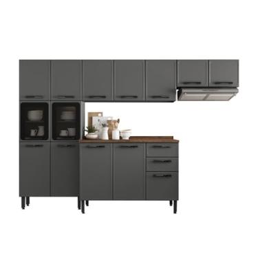 Imagem de Kit Cozinha Completa Bertolini Estilo em Aço 2 Armários 1 Balcão e 1 Paneleiro Duplo Cor Grafite