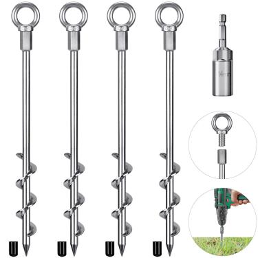Imagem de Lifeswell Pacote com 4 estacas de barraca, âncoras de solo resistentes de 30,5 cm, âncoras de terra em espiral totalmente soldadas para barracas de acampamento, trampolins, galpões, conjuntos de