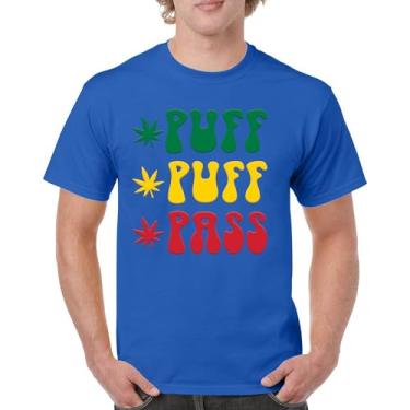 Imagem de Camiseta Puff Puff Pass 420 Weed Lover Pot Leaf Smoking Marijuana Legalize Cannabis Funny High Pothead Camiseta masculina, Azul, M