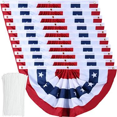 Imagem de Bandeira Americana Bandeira Patriótica Plissada Bandeira dos EUA com ilhós de latão e laços de zíper para decoração externa do dia da memória de 4 de julho (3,5 x 3 pés)