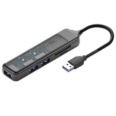 Imagem de Hub USB para laptop, adaptador de hub USB multiportas com painel visível para PC com portas USB 3.0, portas USB 2.0, leitor de cartão SD e TF para câmera de laptop, Mac, PCs, – Porta USB múltipla