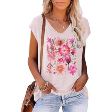 Imagem de Camiseta regata feminina floral casual verão manga cavada sem mangas flores silvestres estampa floral, 411-a-rosa, P