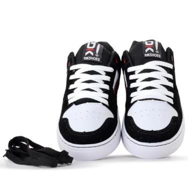 Imagem de Tênis Skate Skatista Masculino Feminino Camurça Preto Branco Sola Colada Costurada (Branco/Preto/Vermelho, BR, Adulto, Numérico, 40)