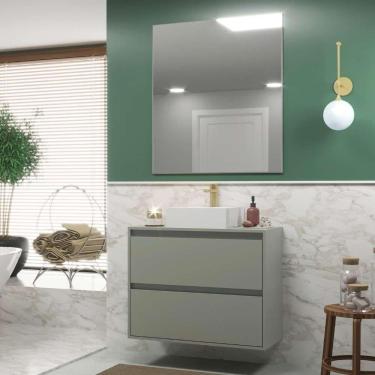Imagem de Gabinete Para Banheiro Com Cuba E Espelheira 80cm Mdf Verde Dubai - On Móveis