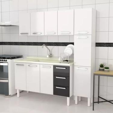 Imagem de Conjunto Cozinha Completo Para Pia 1,50metros Gabinete 3 Gavetas + Aéreo + Paneleiro 100% em Aço  - Venus Cozimax