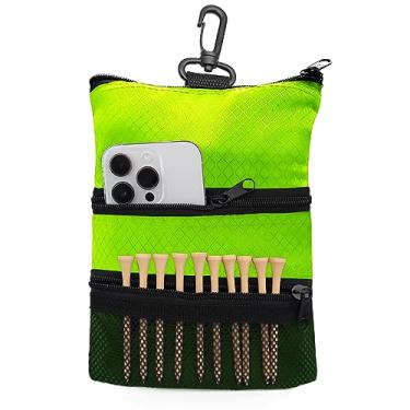 Imagem de Bolsa de golfe com vários bolsos e zíper e gancho para bolsa com 10 peças de golfe de madeira conjunto de valor durável de nylon para homens e mulheres (verde maçã)