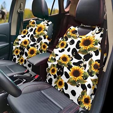 Imagem de GOSTONG Conjunto de 2 coletes de capa de assento de carro com estampa de vaca e girassol para veículos com tudo incluso para a maioria dos carros e caminhões SUV