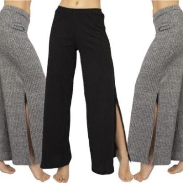 Imagem de KIT 5 Calça Flare Pantalona Bella Fiore Cintura Alta Com Fenda Boca de Sino Moda Casual-Feminino