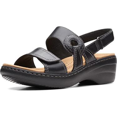 Imagem de Clarks Sandália feminina Merliah com salto opala, Couro preto, 41