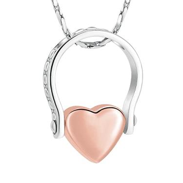 Imagem de Ferradura com coração joia de cremação para cinzas urnas colar pingente para cinzas humanas joia memorial para mulheres e homens, Size : about 30mm, Aço inoxidável, aço inoxidável