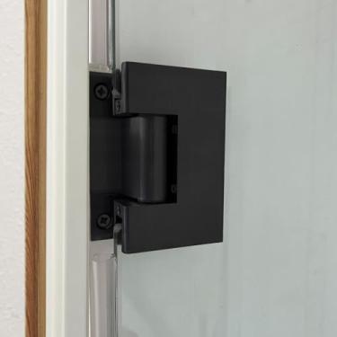 Imagem de NovaNectar Dobradiça de porta de vidro de latão, dobradiças de placa traseira curta resistente de 90 graus, substituição de ferragens de porta de chuveiro para vidro temperado de 8 a 12 mm (preto