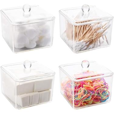 Imagem de 4 Porta Cotonete Algodão Organizador Acrilico com Tampa