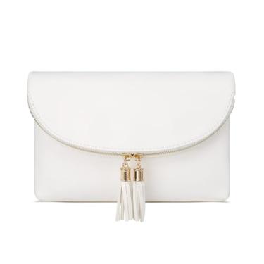 Imagem de Solene Bolsa clutch feminina com vários compartimentos, 6 compartimentos para cartão dentro, bolsa transversal com borlas, Branco, Small