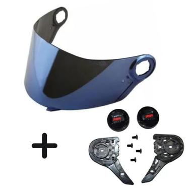 Imagem de Kit Botão + Viseira Azul Capacete Ls2 Ff358 FF396 Polivisor