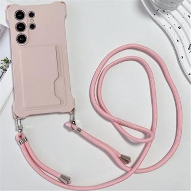 Imagem de Capa de silicone com compartimento para cartão crossbody para Samsung Galaxy S22 23 24 Ultra Plus S23 Fe A54 A14 A34 A53 A15, rosa, para S23 Plus