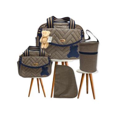 Imagem de Kit Bolsa Maternidade Marron Azul Urso Bebê  Nenê  Mamãe - Ludy Baby 