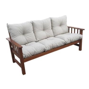 Imagem de Sofá Cancún 3 Lugares de Madeira Banco Super Resistente Estofado Creme