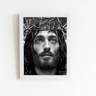 Imagem de Quadro Jesus Cristo Coroa Espinhos Moldura Branca 60X40Cm - Plimshop