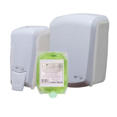 Imagem de Kit Dispenser Interfolha Branco/Cristal + Saboneteira Refil Branco/Cri