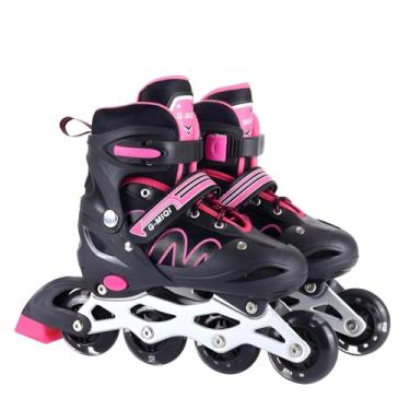 Imagem de Patins Roller Inline 4 Rodas Skates Ajustavél com Rodas Iluminadas Jovens e Adultos, Para iniciantes, Adequado para uso Interno e Externo (Preto/Rosa, G (37 ao 40))