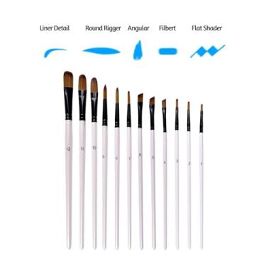 Imagem de Conjunto de Pincéis de Pintura Conjunto de Pincéis de Aquarela Pincéis de Cabelo de Náilon Com Alça Branca para Acrílicos, Tintas e Guache (12PCS Escovas Angulares)