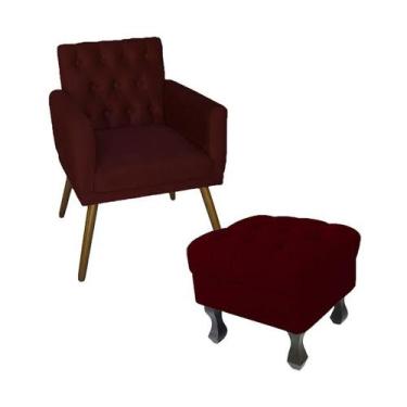 Imagem de Kit Poltrona Emilia E Puff Retrô Para Sala Quarto Suede Bordô - LM DEC