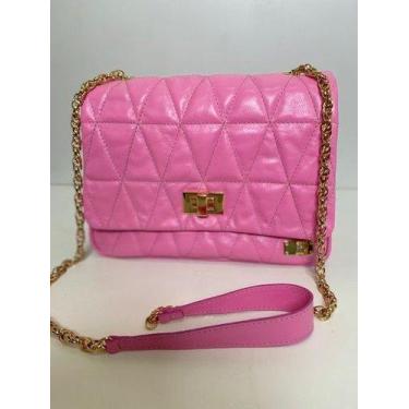 Imagem de Bolsa tiracolo media couro matelassê  caprina, Rosa chiclete