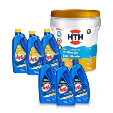 Imagem de Kit hth multiação estabilizado +3  maxfloc + 3 solução agua verde para