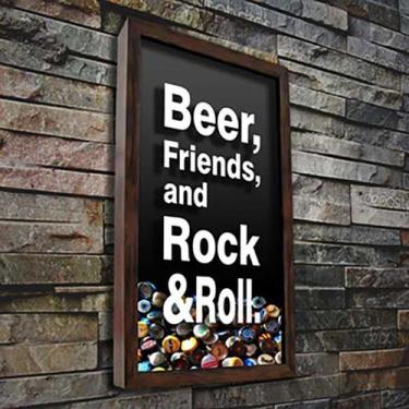 Imagem de Quadro Porta Tampinhas Beer & Rock - Quadro Novo, Marrom, 30x40