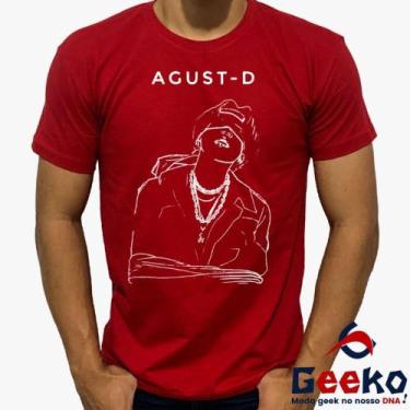 Imagem de Camiseta Agust D 100% Algodão BTS Suga K-pop Geeko, Vermelho gola care