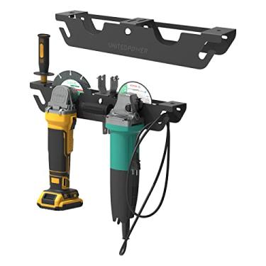 Imagem de UNITEDPOWER Suporte para esmerilhadeira angular – Rack de armazenamento de 2 compartimentos com cabide de cabo, suporte de parede para polidores, garagem e espaço de trabalho.